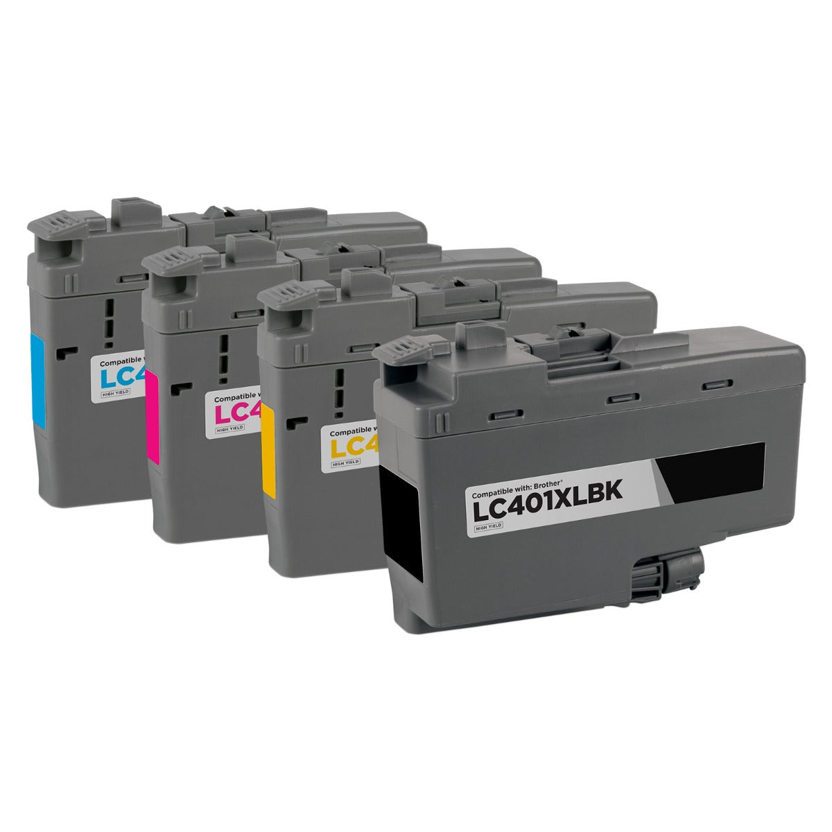 Set of 4 Compatible Brother LC401XL High Yield Ink Cartridges (Black, Cyan, Magenta, Yellow)