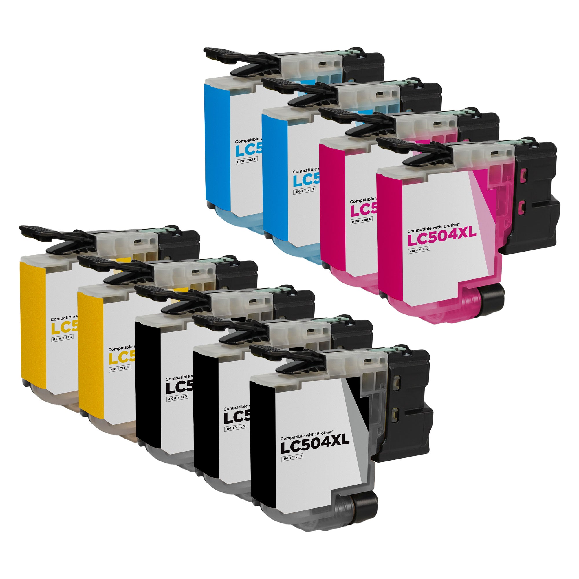 Set of 9 Compatible Brother LC504XL High Yield Ink Cartridges (3 Black, 2 Cyan, 2 Magenta, 2 Yellow)