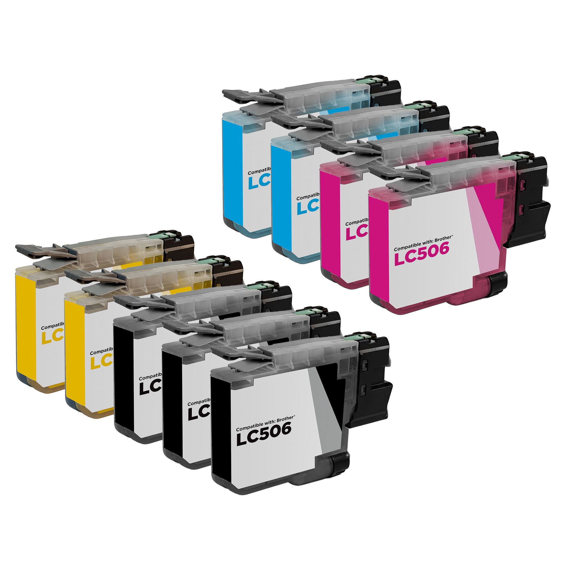 Set of 9 Compatible Brother LC506 Standard Yield Ink Cartridges (3 Black, 2 Cyan, 2 Magenta, 2 Yellow)