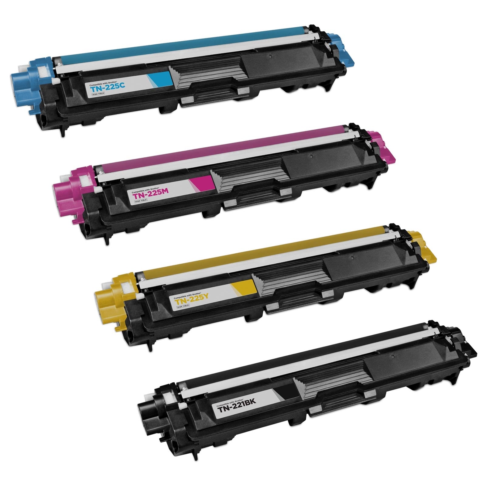 Set of 4 Compatible Brother TN221/TN225 High Yield Toner Cartridges