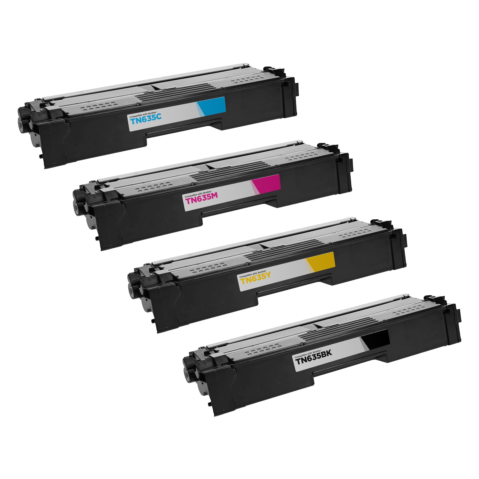 Set of 4 Compatible Brother TN635 Toners: Black, Cyan, Magenta, Yellow