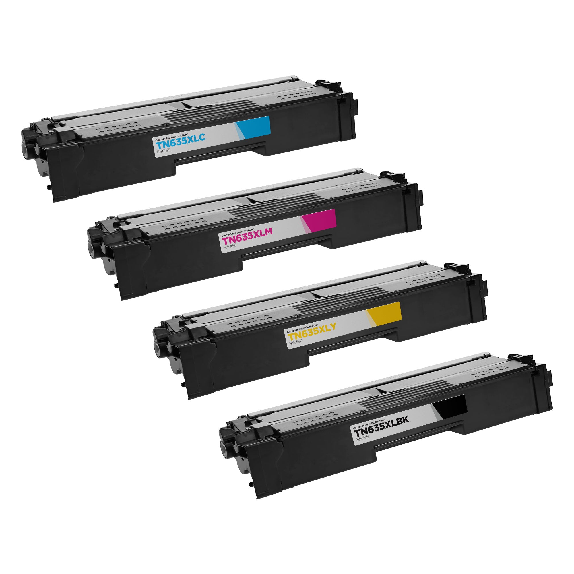 Set of 4 Compatible Brother TN635XL High Yield Toner Cartridges (Black, Cyan, Magenta, Yellow)