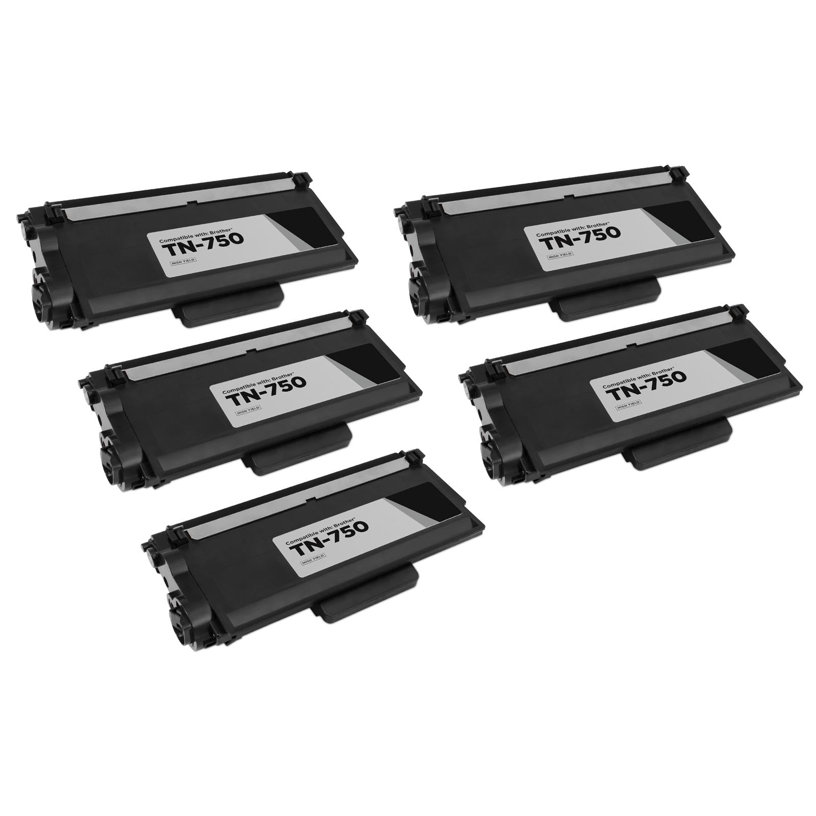 Set of 5 Compatible Brother TN750 High Yield Black Toner Cartridges