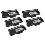 Set of 5 Compatible Brother TN750 High Yield Black Toner Cartridges
