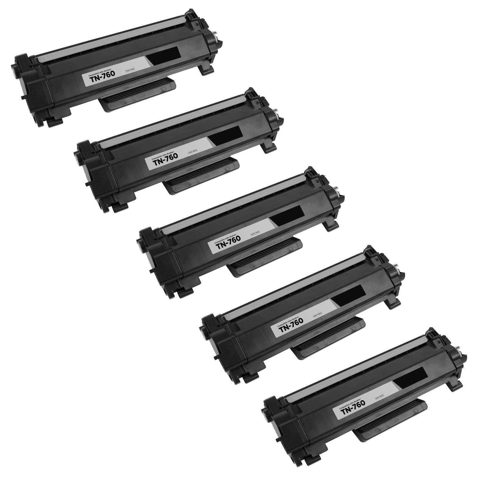 Set of 5 Compatible Brother TN-760 Black Toner Cartridges