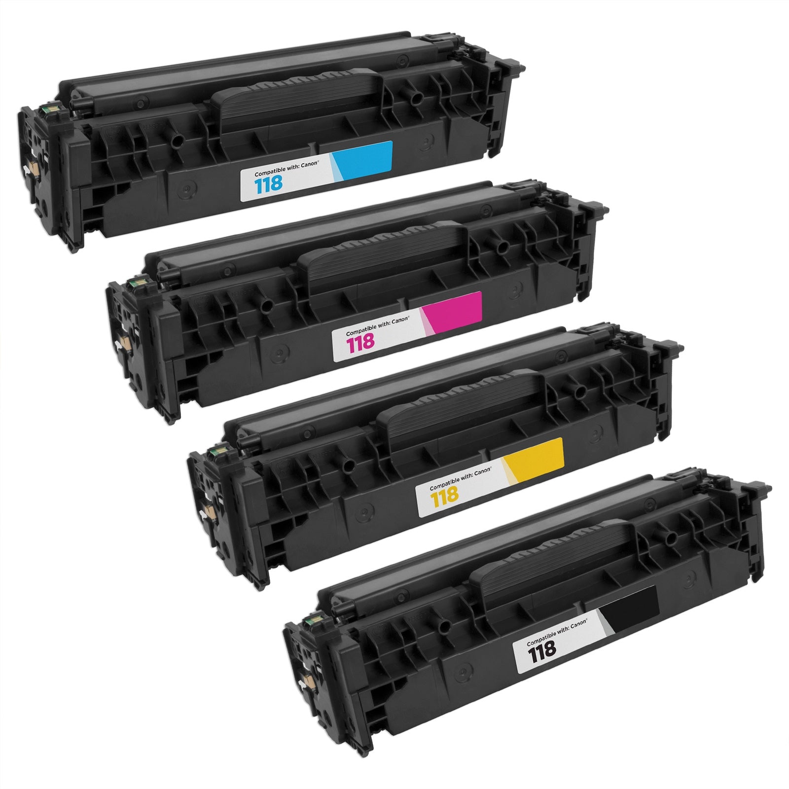 Set of 4 Remanufactured Canon 118 Laser Toner Cartridges (Black, Cyan, Magenta, Yellow) (6,300 Pages)
