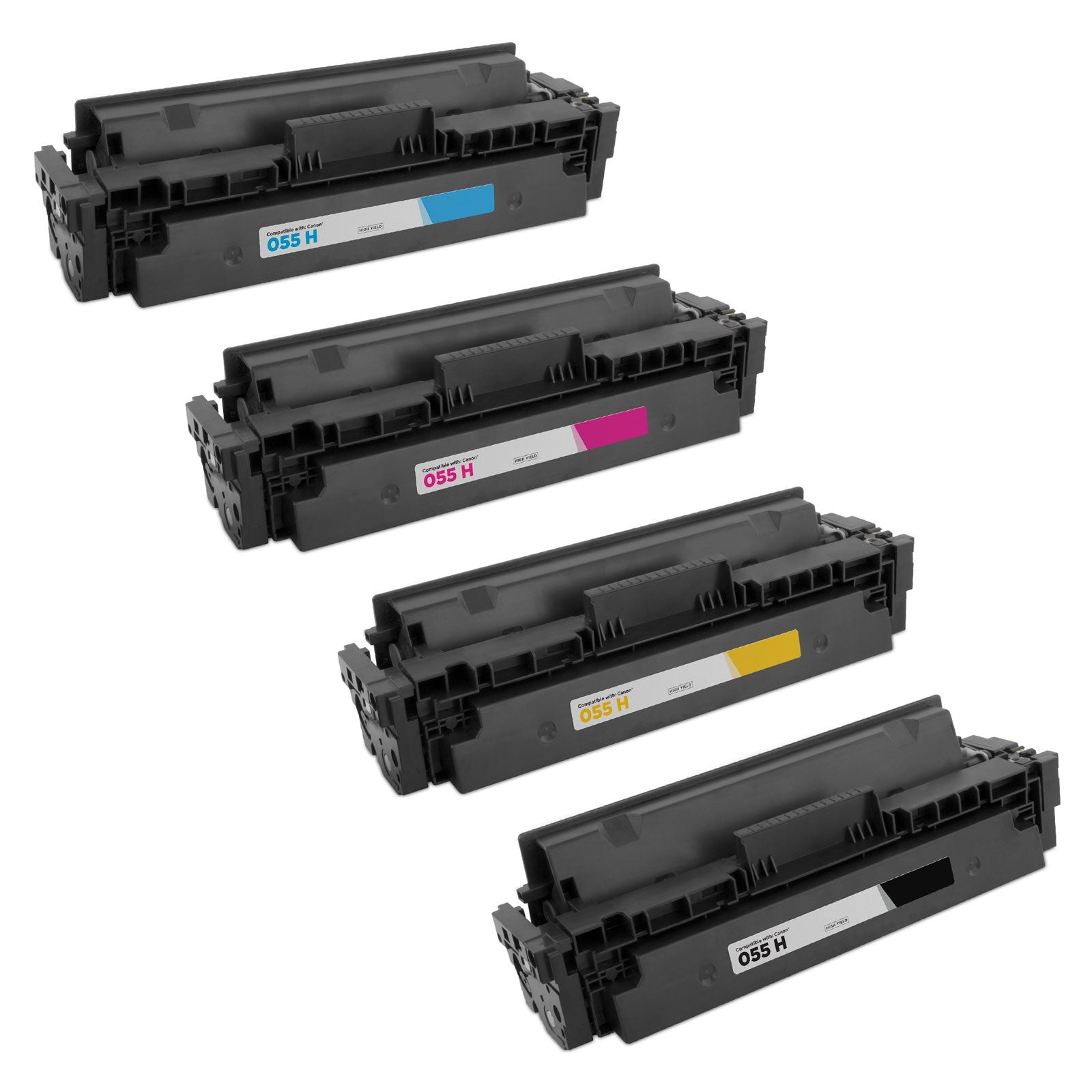 Set of 4 Compatible Canon 055H High Yield Toner Cartridges (Black, Cyan, Magenta, Yellow)