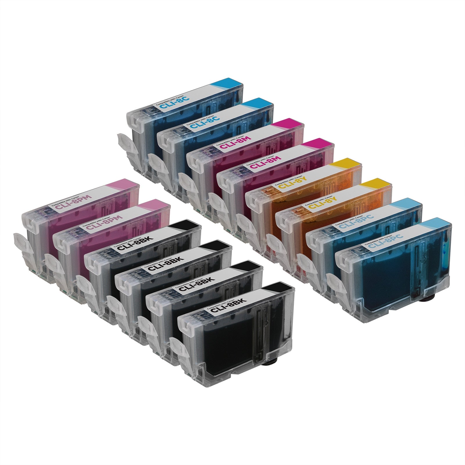 Set of 14 Compatible Canon CLI8 Ink Cartridges (Multi Color)