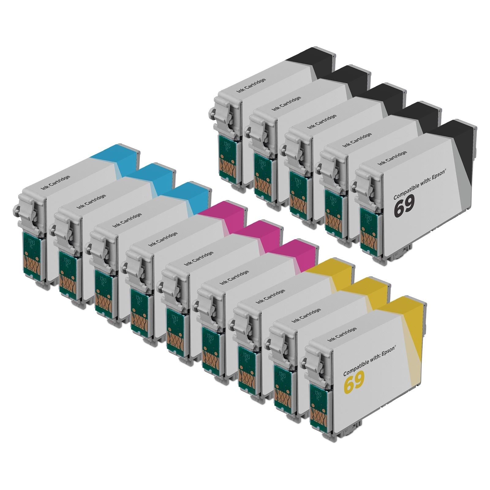 Set of 14 Remanufactured Epson T069 Ink Cartridges (5 Black, 3 Cyan, 3 Magenta, 3 Yellow)