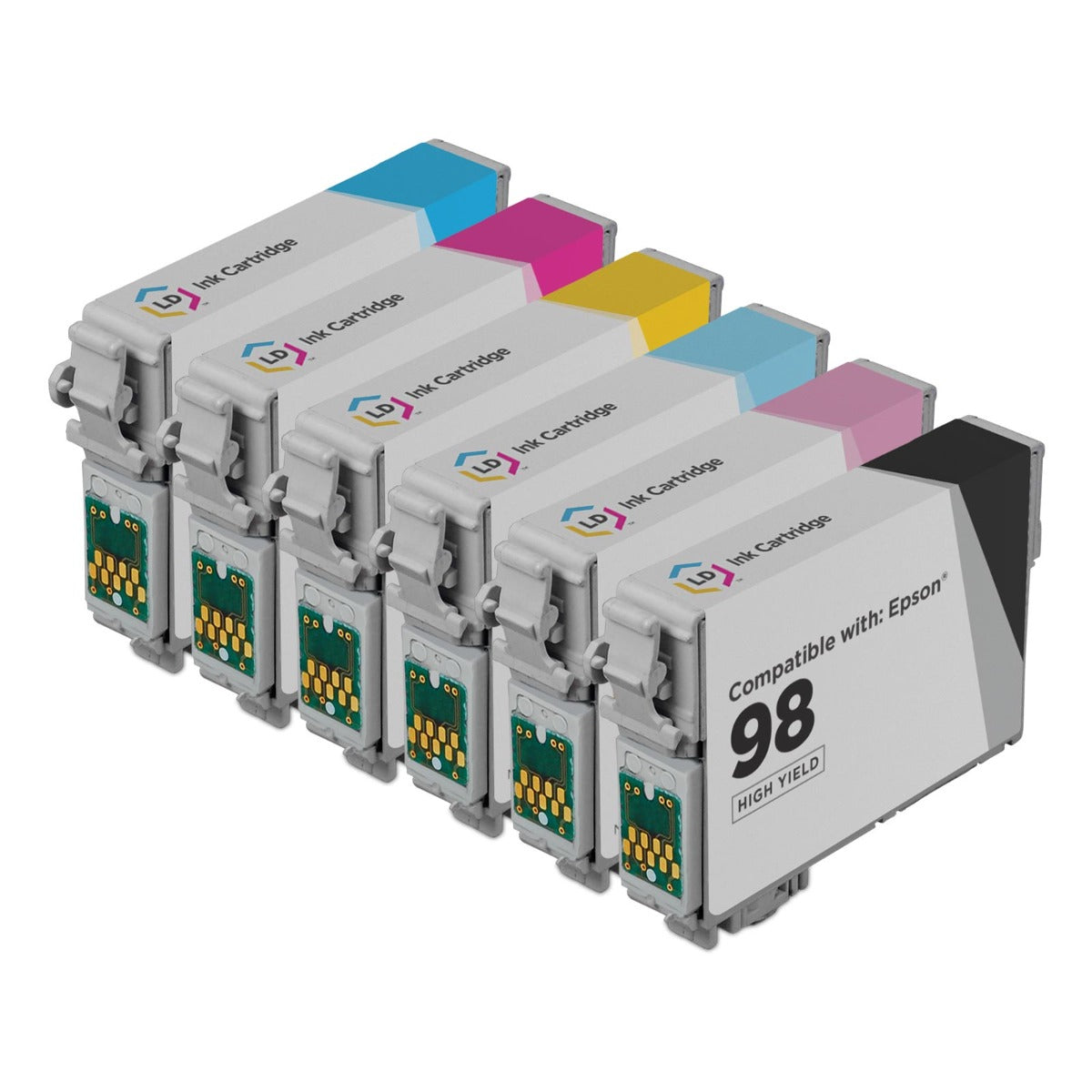 Set of 6 Remanufactured Epson T098 Ink Cartridges (Black, Cyan, Magenta, Yellow, Light Cyan, Light Magenta)