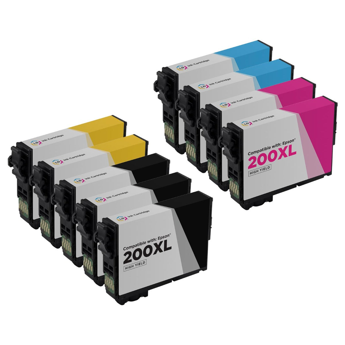 Set of 9 Remanufactured Epson T200XL High Yield Ink Cartridges (3 Black, 2 Cyan, 2 Magenta, 2 Yellow)