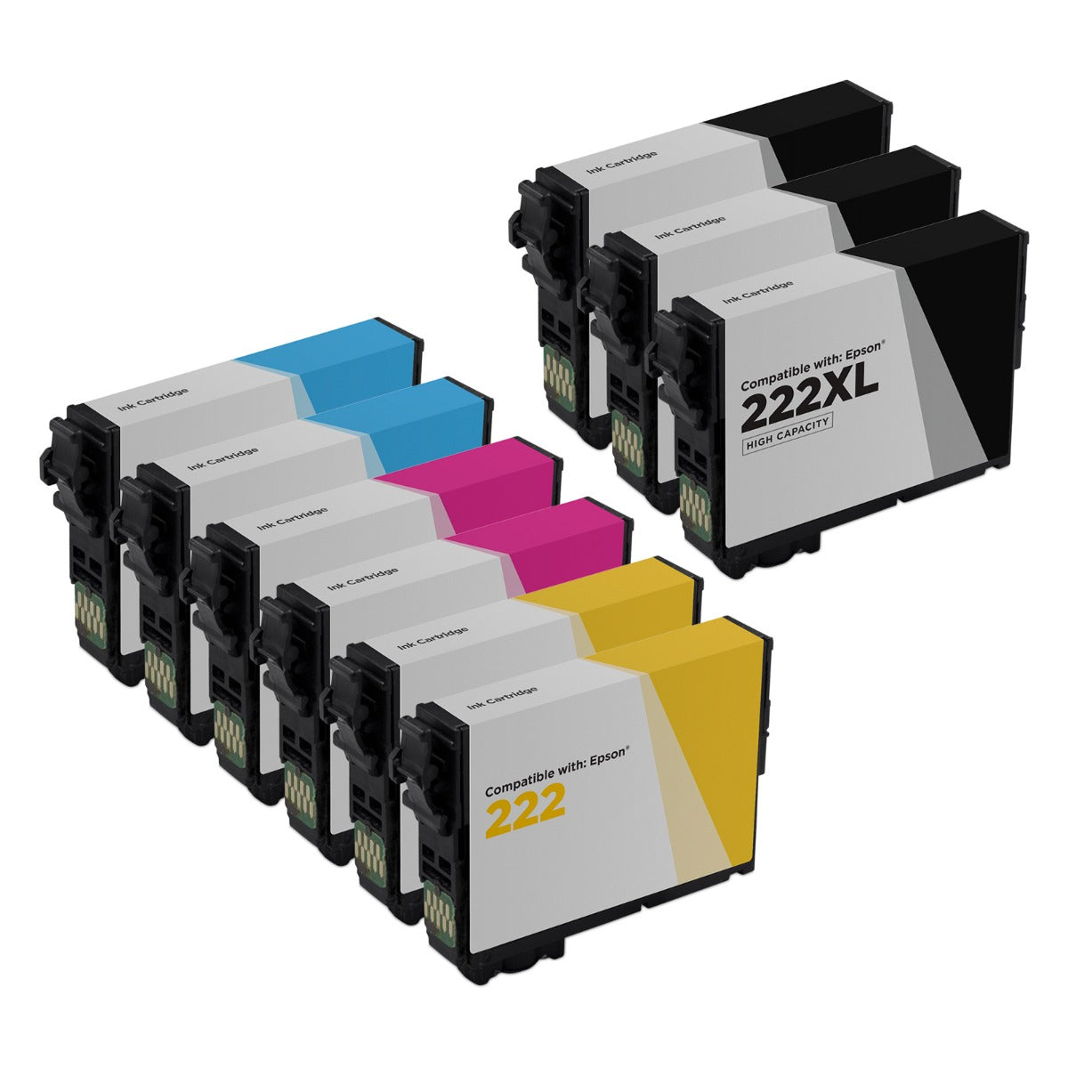 Set of 9 Remanufactured Epson 222XL High Yield Ink Cartridges (Black, Cyan, Magenta, Yellow)