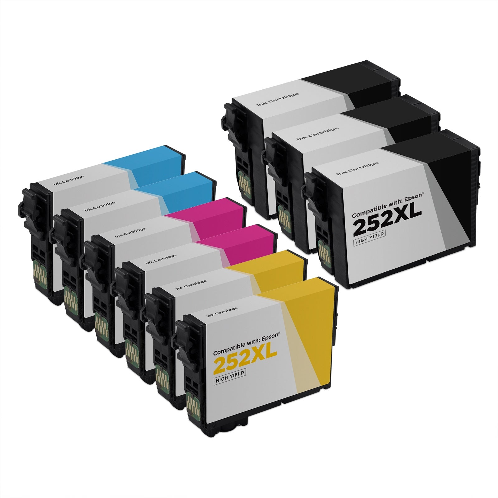 Set of 9 Remanufactured Epson 252XL High Yield Ink Cartridges (3 Black, 2 Cyan, 2 Magenta, 2 Yellow)
