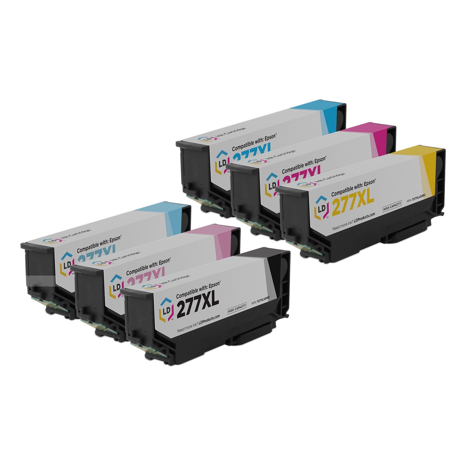 Set of 6 Remanufactured Epson T277XL High Yield Ink Cartridges (Black, Cyan, Magenta, Yellow, Light Cyan, Light Magenta)