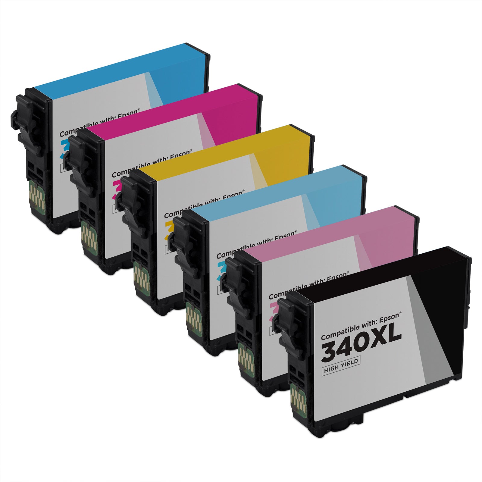 Set of 6 Remanufactured Epson 340XL High Yield Ink Cartridges (Black, Cyan, Magenta, Yellow, Light Cyan, Light Magenta)