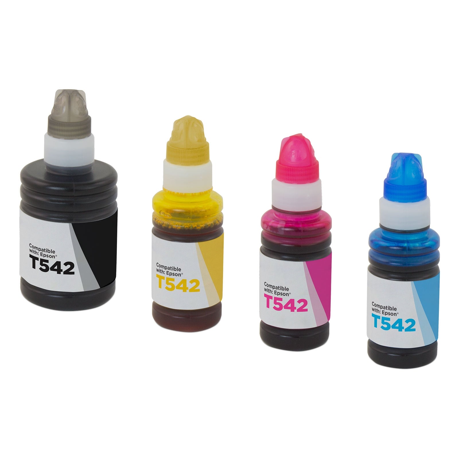 Set of 4 Compatible Epson 542 Ink Bottles (Black, Cyan, Magenta, Yellow)