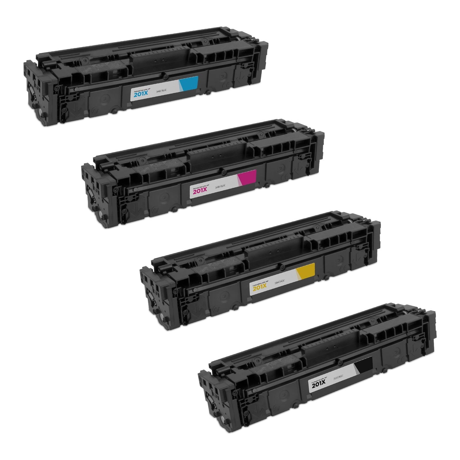 Set of 4 Compatible HP 201X High Yield Toner Cartridges (Black, Cyan, Magenta, Yellow)