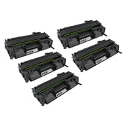 Set of 5 Compatible HP CE505A Black Toner Cartridges (11,500 Pages)