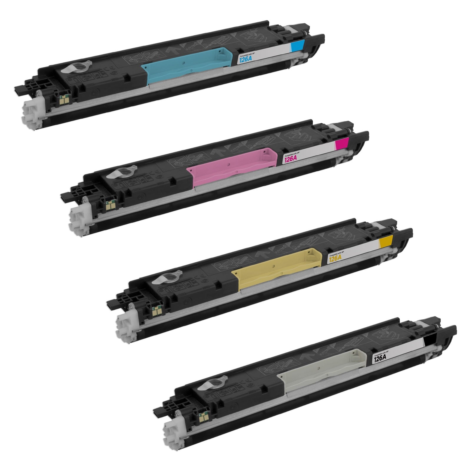 Set of 4 Remanufactured HP 126A Toner Cartridges (Black, Cyan, Magenta, Yellow) (2,200 Pages)