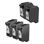 Set of 5 Remanufactured HP 15 & 78 Ink Cartridges (3 Black, 2 Color)