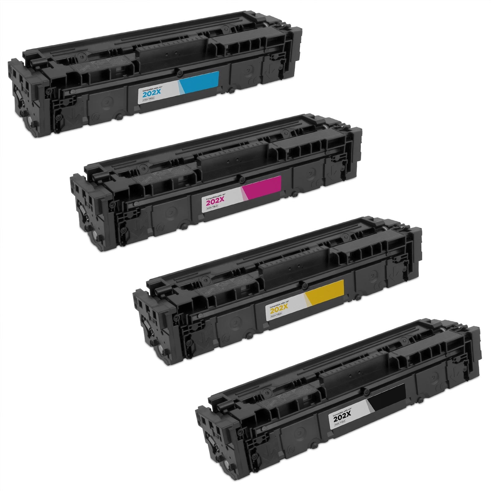 Set of 4 Compatible HP 202X High Yield Toner Cartridges (Black, Cyan, Magenta, Yellow)
