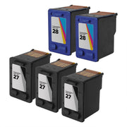 Set of 5 Remanufactured HP 27 & 28 High Yield Ink Cartridges (3 Black, 2 Color)