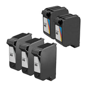 Set of 5 Remanufactured HP 45 (51645A) Black and HP 41 (51641A) Color Ink Cartridges