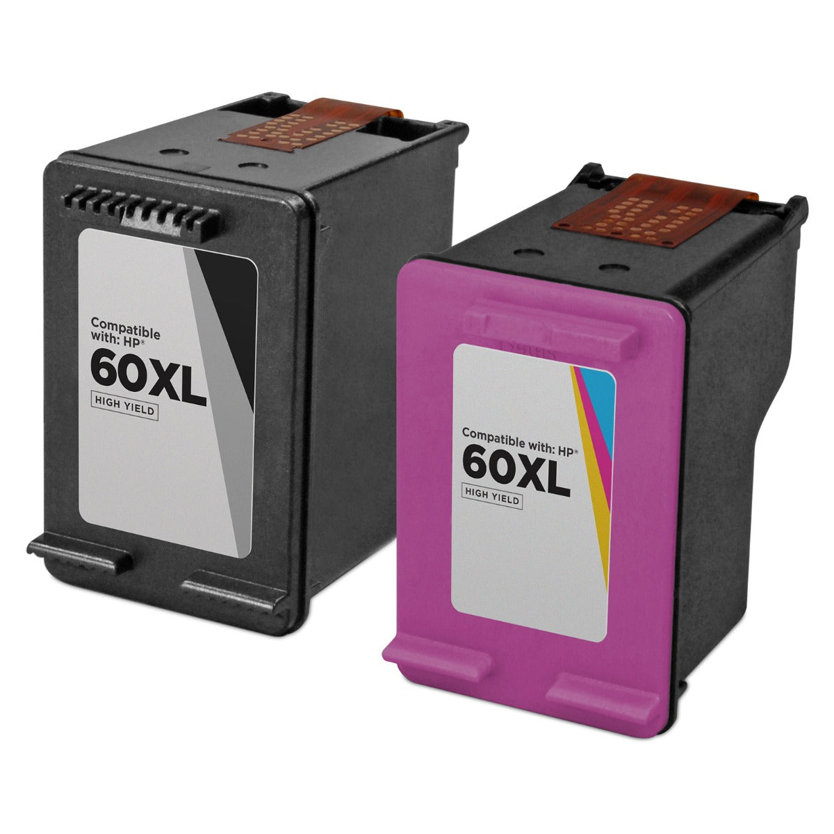 Set of 2 Remanufactured HP 60XL Ink Cartridges (Black, Tri-Color)