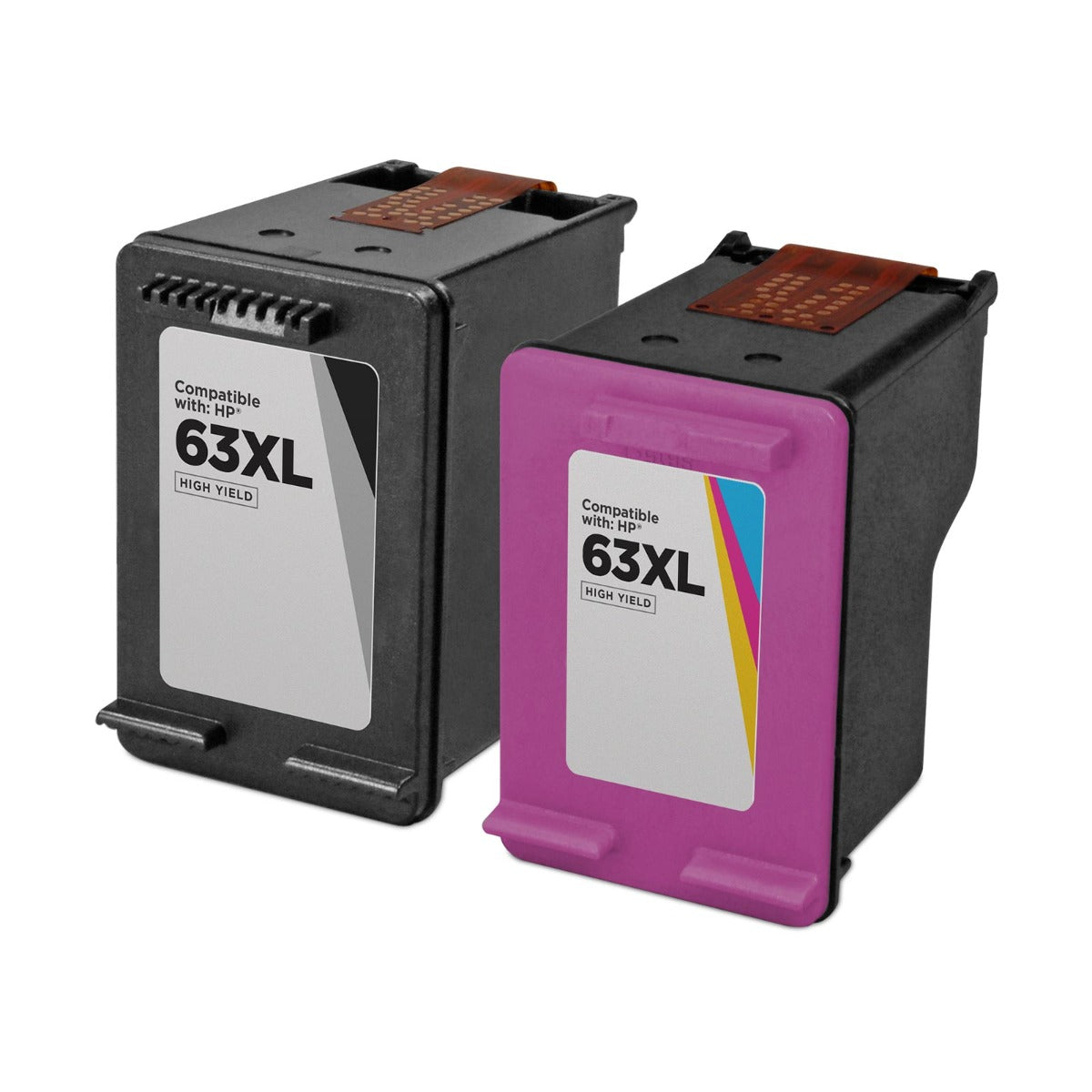 Set of 2 Remanufactured HP 63XL High Yield Ink Cartridges (Black, Color)