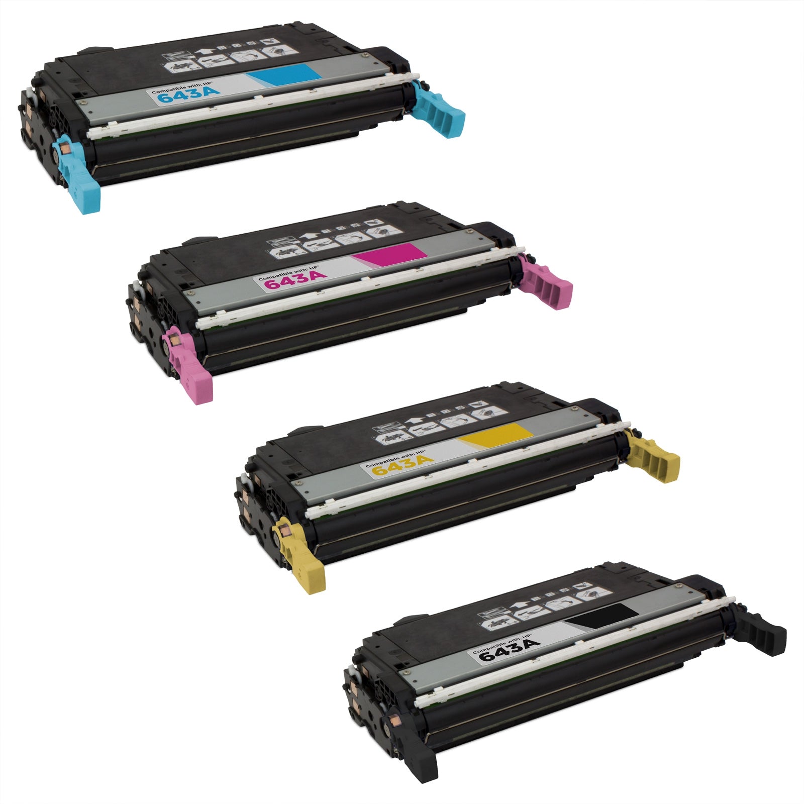 Set of 4 Remanufactured HP 643A Multi Toner Cartridges (21,000 Pages)