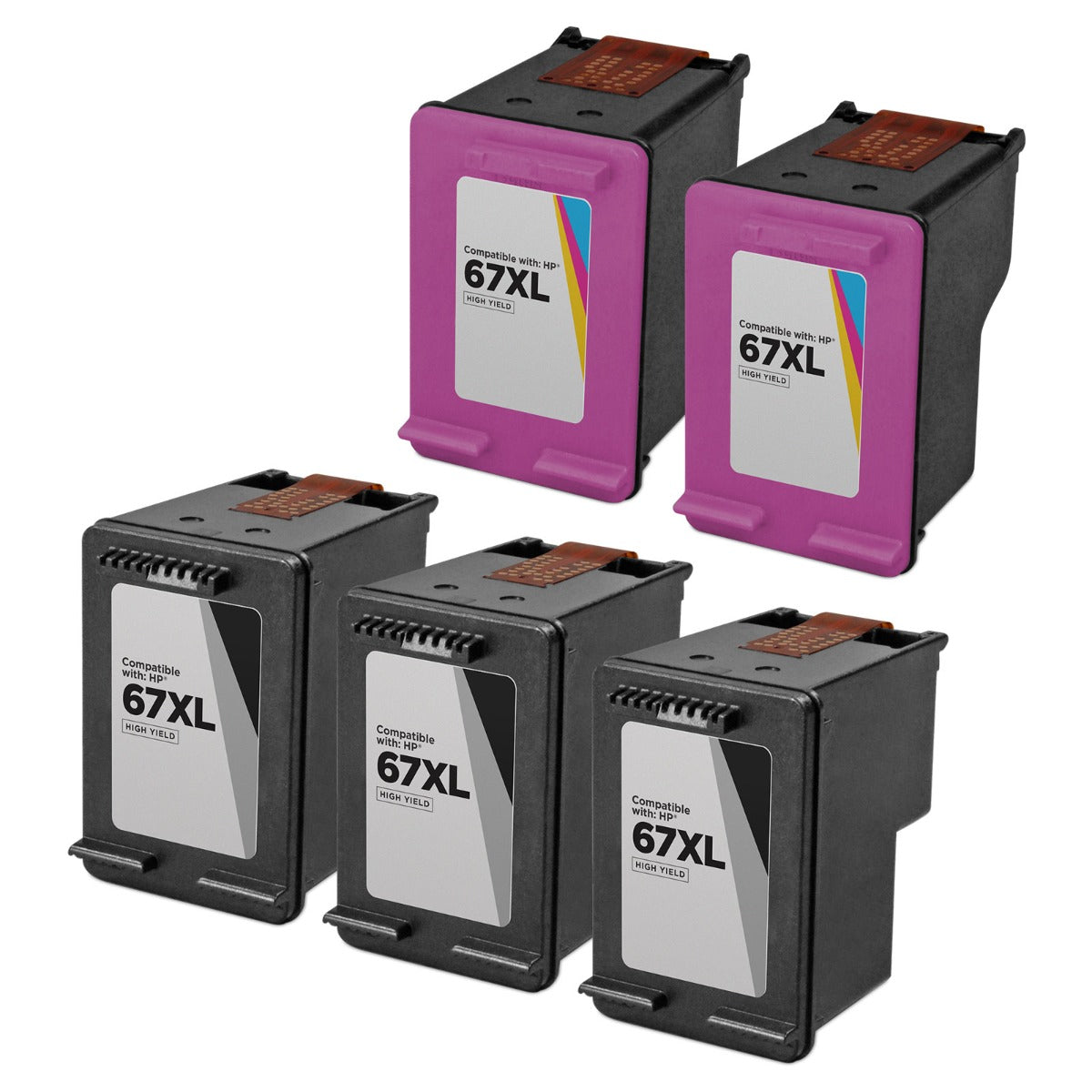 Set of 5 Remanufactured HP 67XL High Yield Ink Cartridge (240 Pages Black, 200 Pages Color)