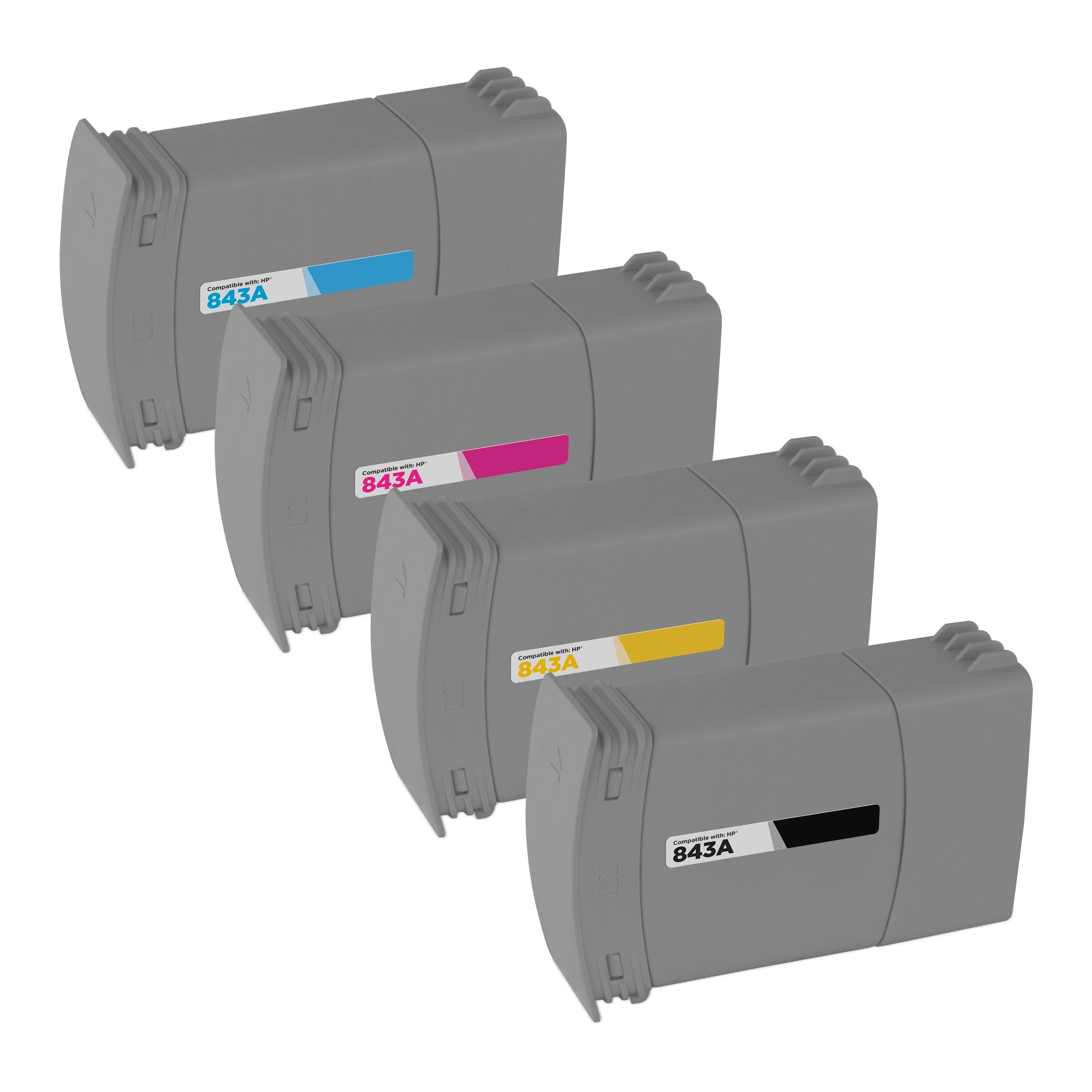 Set of 4 Remanufactured HP 843A Inkjet Cartridges (Black, Cyan, Magenta, Yellow)