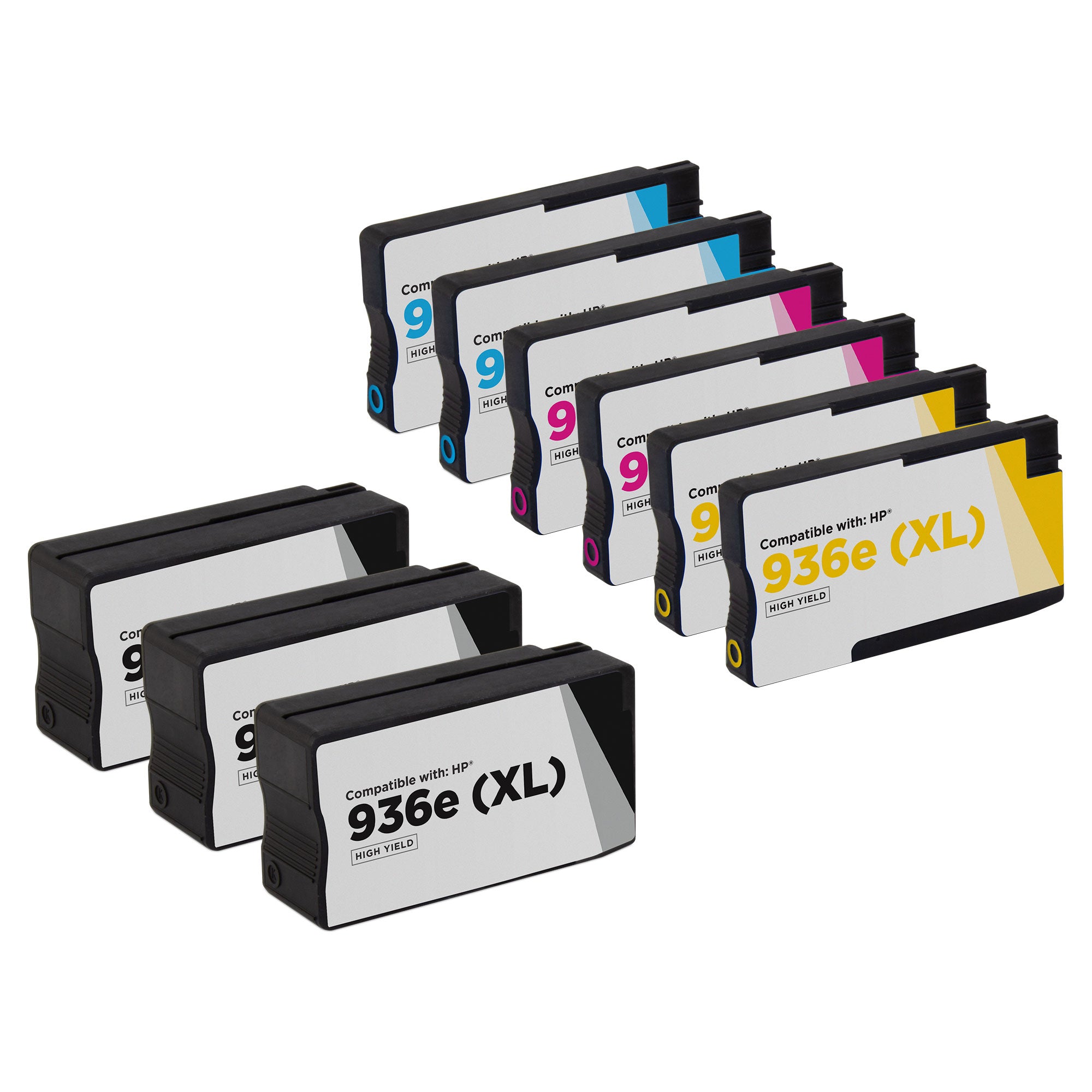 Set of 9 Remanufactured HP 936e High Yield Ink Cartridge (3 Black, 2 Cyan, 2 Magenta, 2 Yellow)
