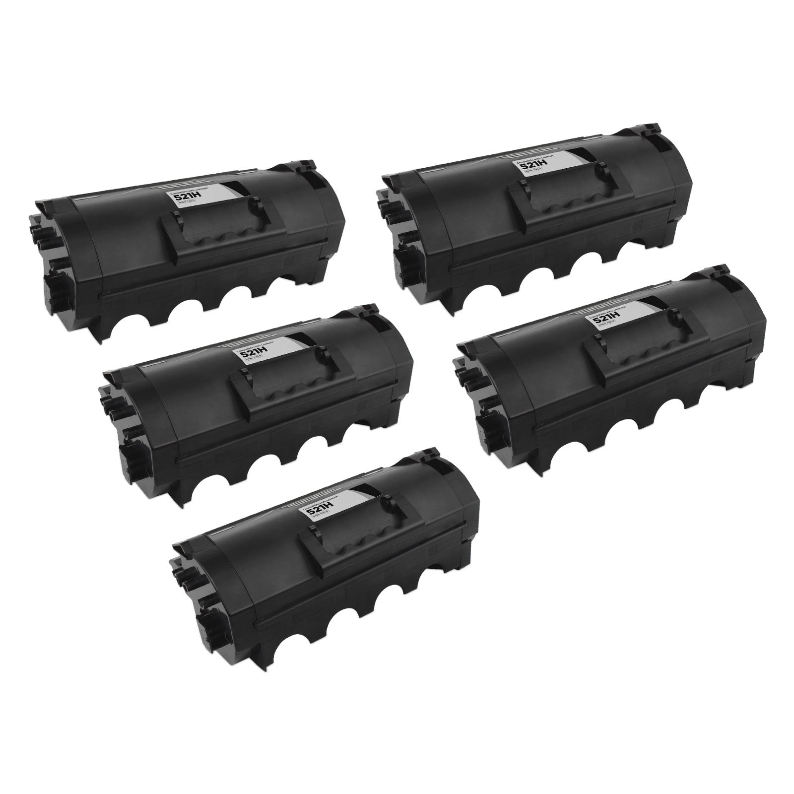 Set of 5 Compatible Lexmark 521H High Yield Black Toner Cartridges (100,000 Pages)