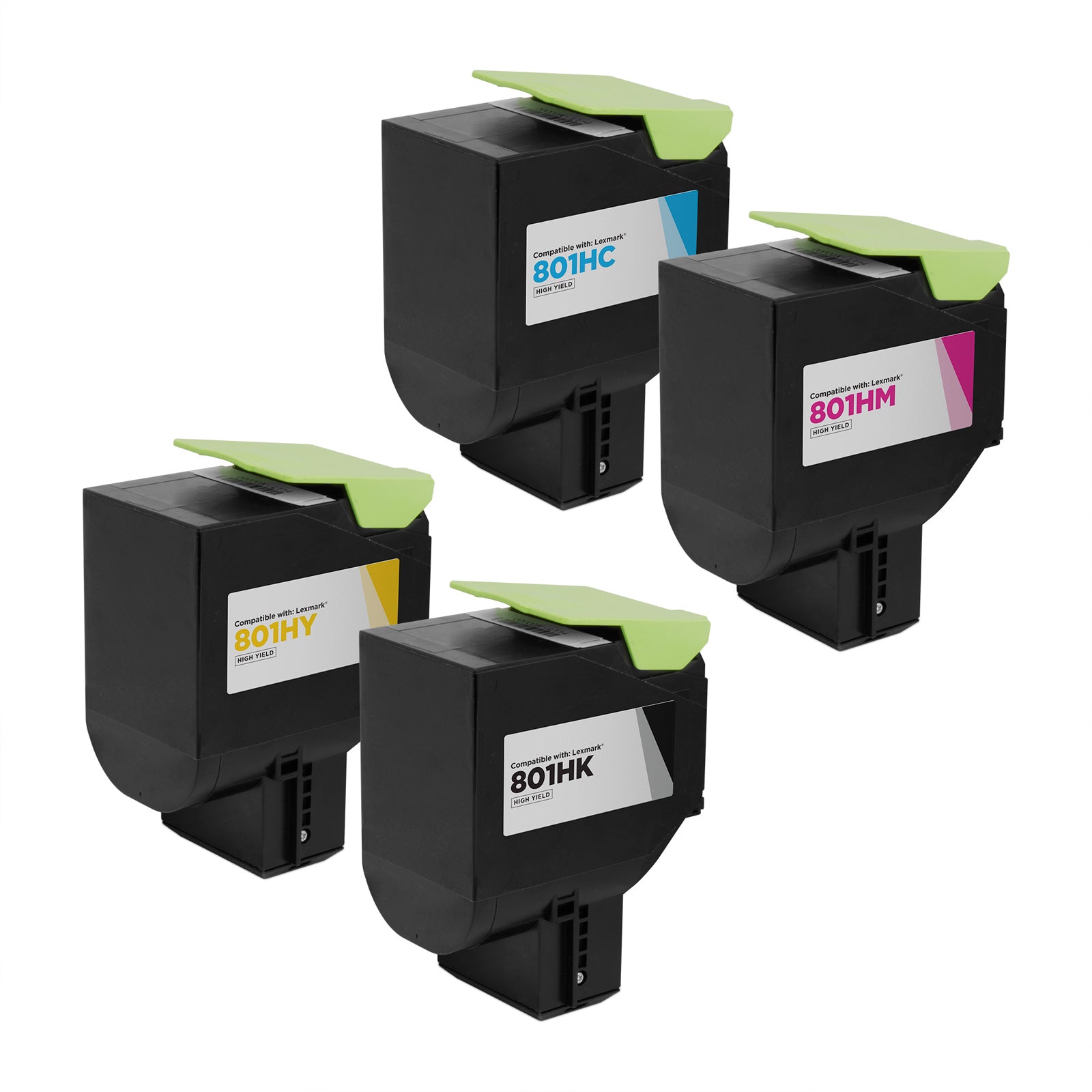 Set of 4 Compatible Lexmark 80C1H High Yield Toner Cartridges (Black, Cyan, Magenta, Yellow)