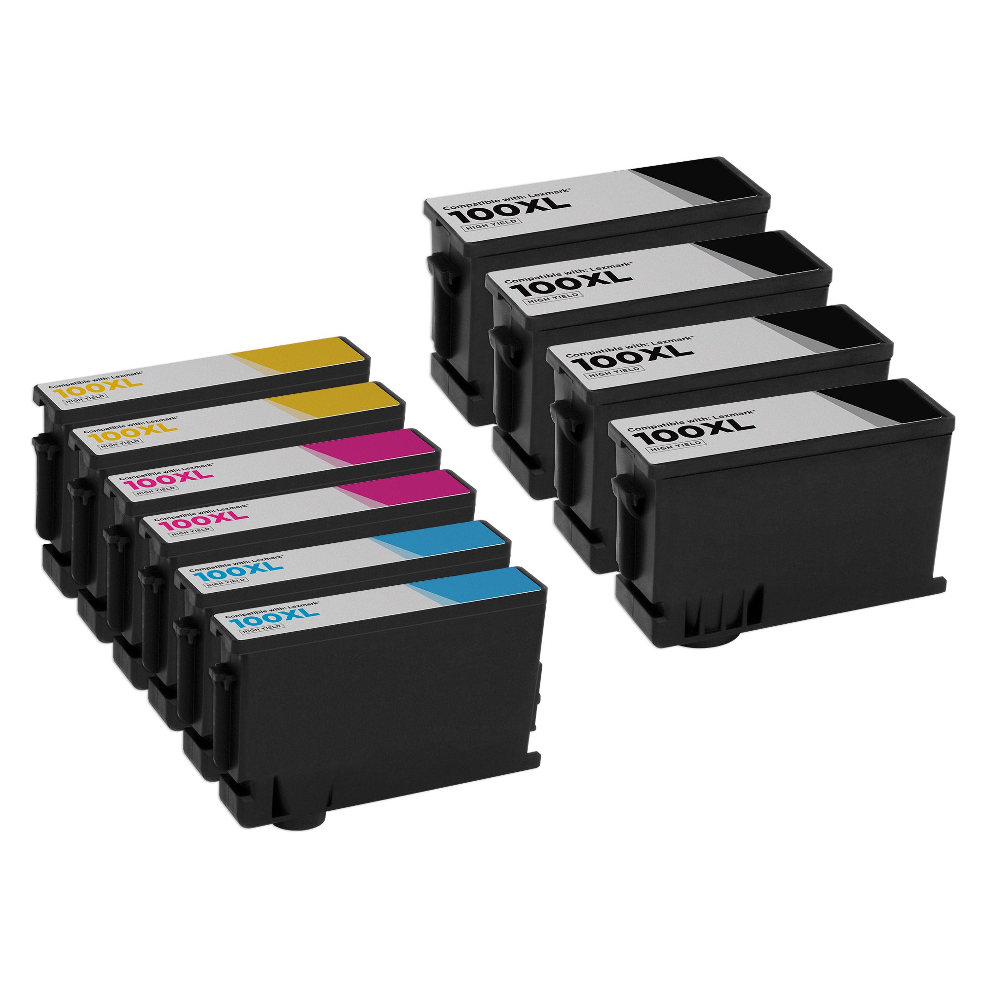 Set of 10 Compatible Lexmark 100XL High Yield Ink Cartridges (4 Black, 2 Cyan, 2 Magenta, 2 Yellow)