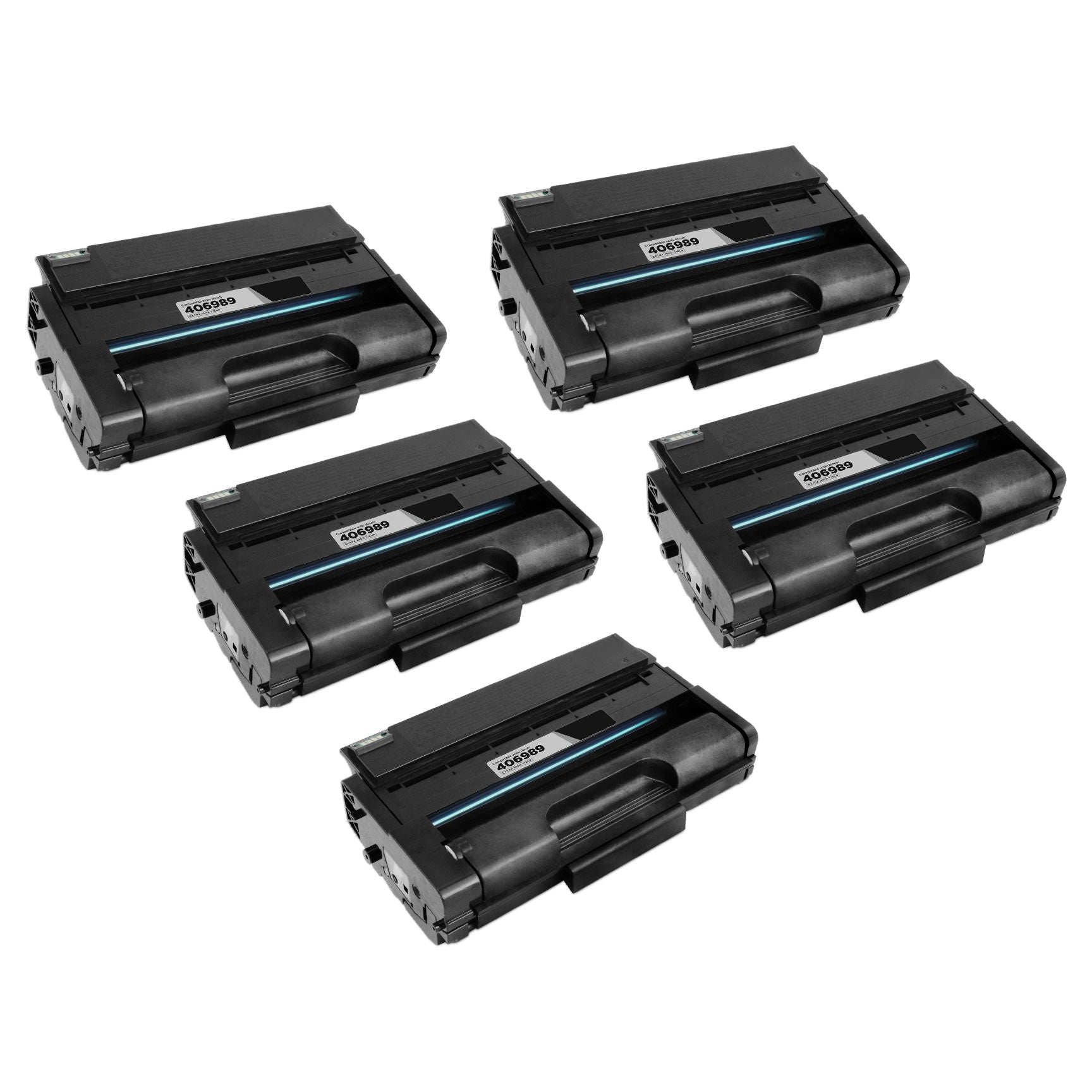 Set of 5 Remanufactured Ricoh 406989 Extra High Yield Black Toner Cartridge