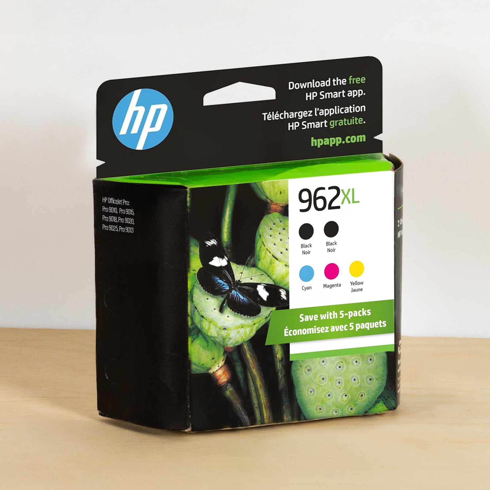 OEM HP 962XL 5-Pack Ink Cartridges: 2 Black, 1 each of Cyan, Magenta, Yellow