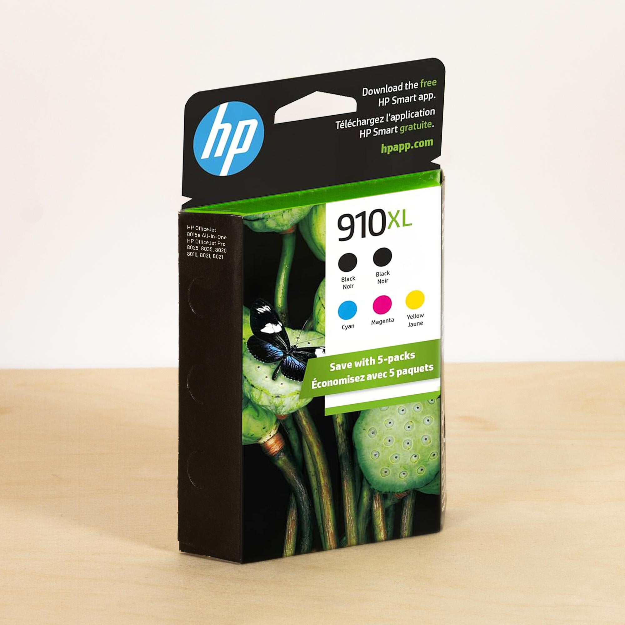 OEM HP 910XL BCMY High Yield Ink Cartridges 5-Pack (825 Pages)