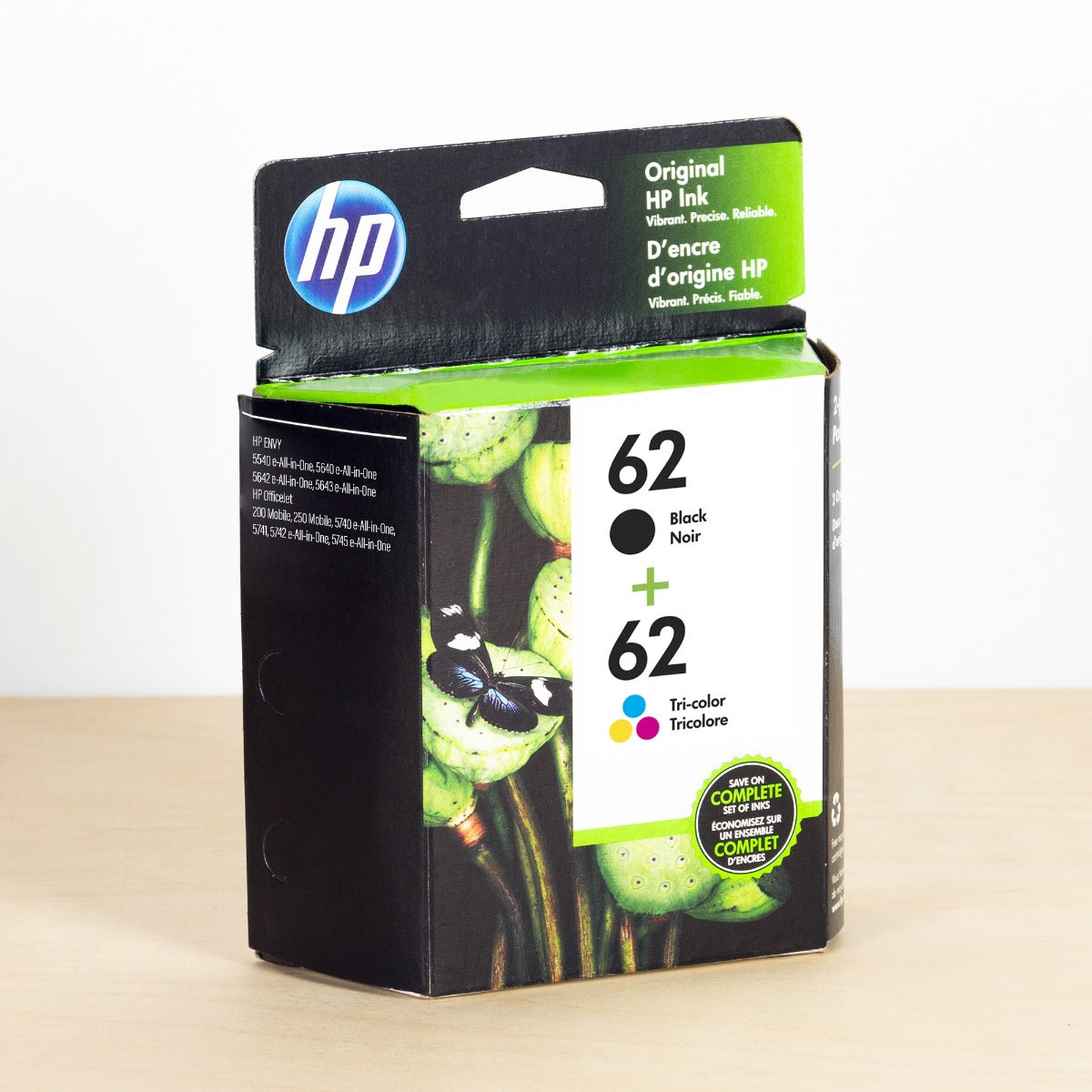 OEM HP 62 Black/Tri-color Ink Cartridges 2 Pack (200 Pages Black, 165 Pages Color)