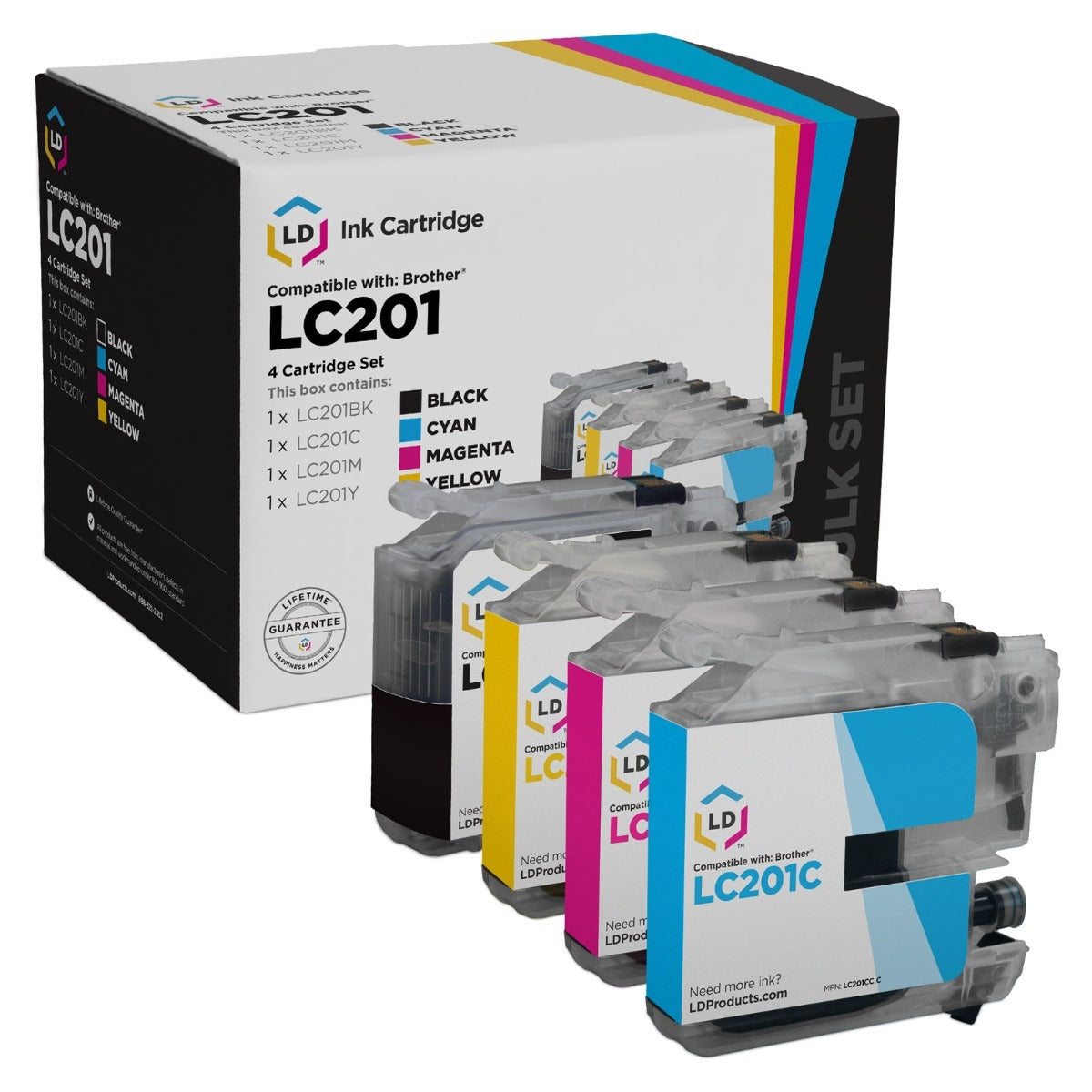 Set of 4 Compatible Brother LC201 Ink Cartridge (Black, Cyan, Magenta, Yellow)