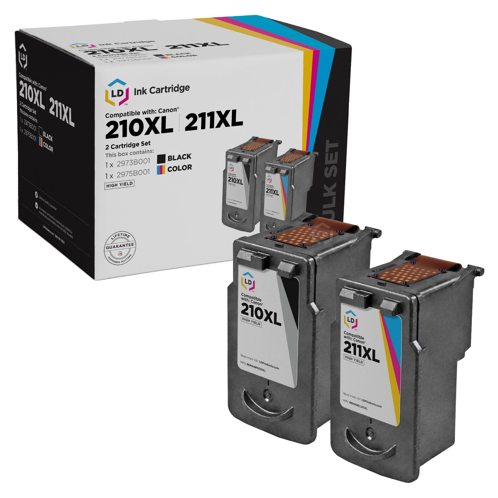 Set of 2 Remanufactured Canon PG-210XL & CL-211XL High Yield Ink Cartridges