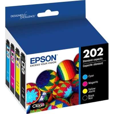 OEM Epson 202 Black and Color Ink Cartridges C/M/Y/K 4-Pack (705 Pages)