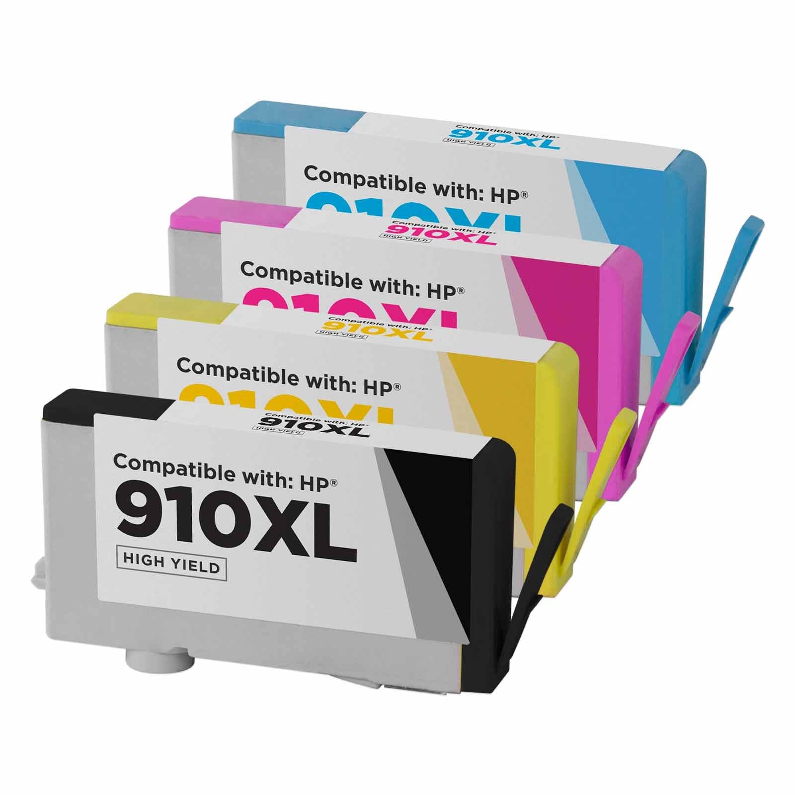 Set of 4 Remanufactured HP 910XL High Yield Ink Cartridges (Black, Cyan, Magenta, Yellow)