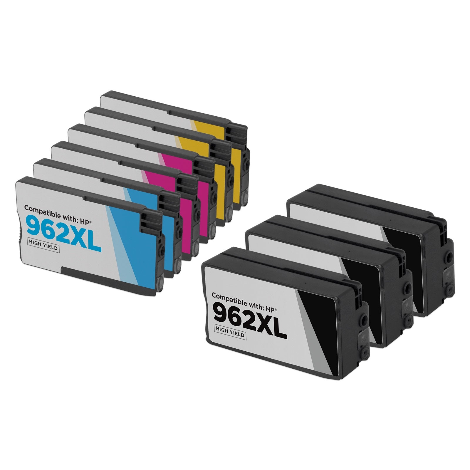 Set of 9 Remanufactured HP 962XL Ink Cartridges (3 Black, 2 Cyan, 2 Magenta, 2 Yellow)